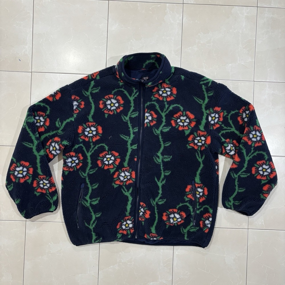 Rowing Blazers Target Sherpa Rose Print Fleece Jacket M unisex cozy Floral Zip